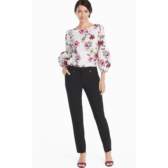 White House Black Market Tops - White House Black Market Poplin Floral Top